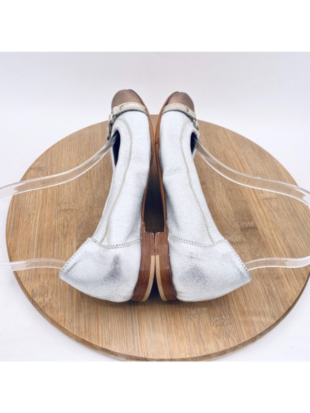 AGL Ballet Flats Womens 7.5 Silver Leather Monika Flats Cap Quiet Luxury Italy - Picture 9 of 13